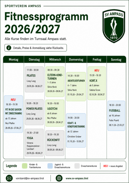 Fitnessprogramm Plan 2026 2027